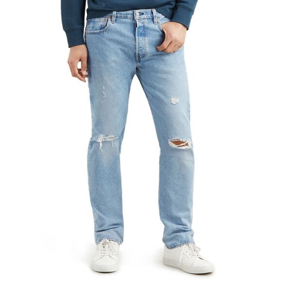 New! LEVI'S 501 Original Fit Straight Leg Men's Blue Jeans Denim Distressed - Picture 1 of 3
